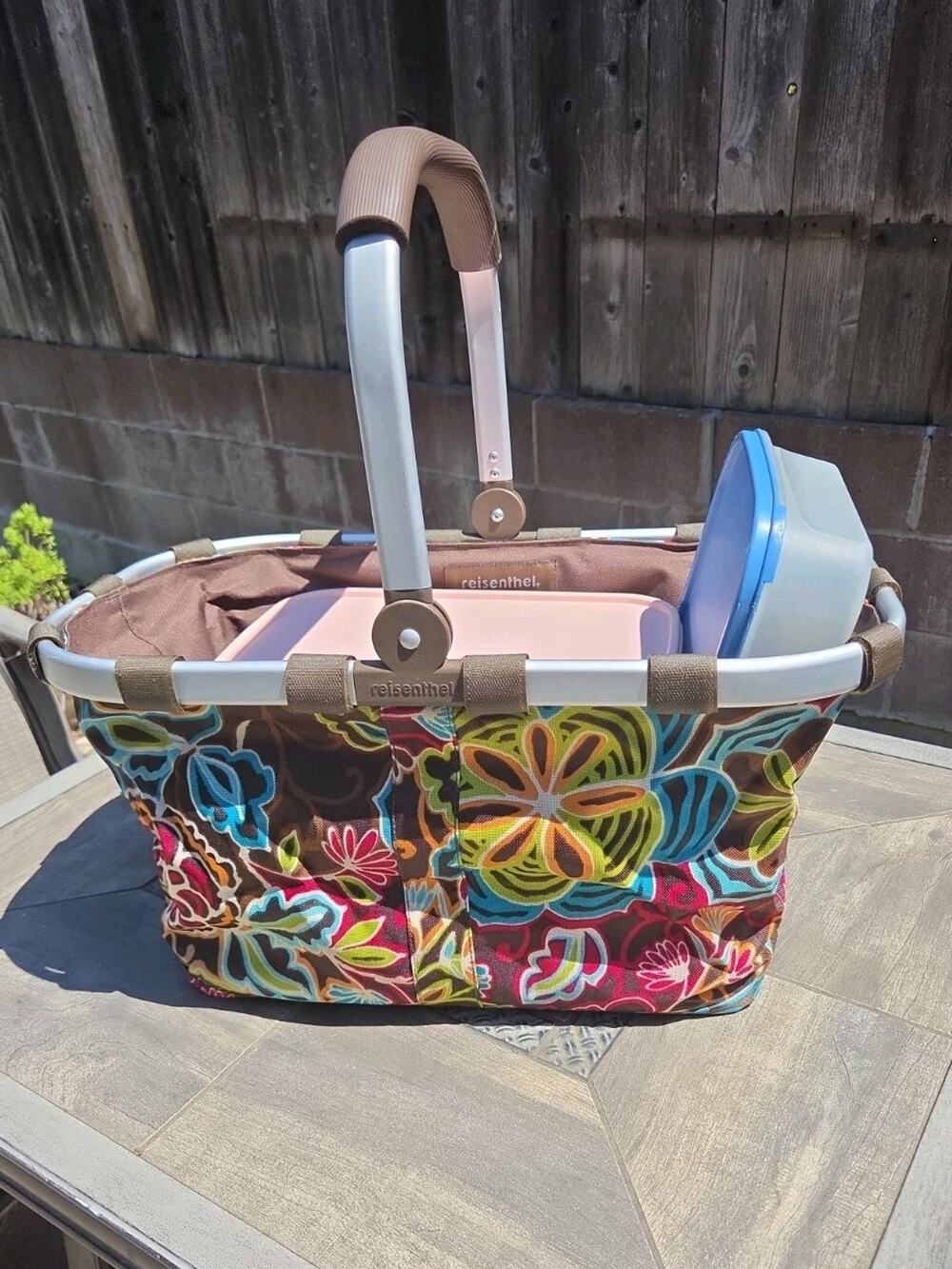Reisenthel Germany Carry Bag Shopping Basket Brown Bright Flowers